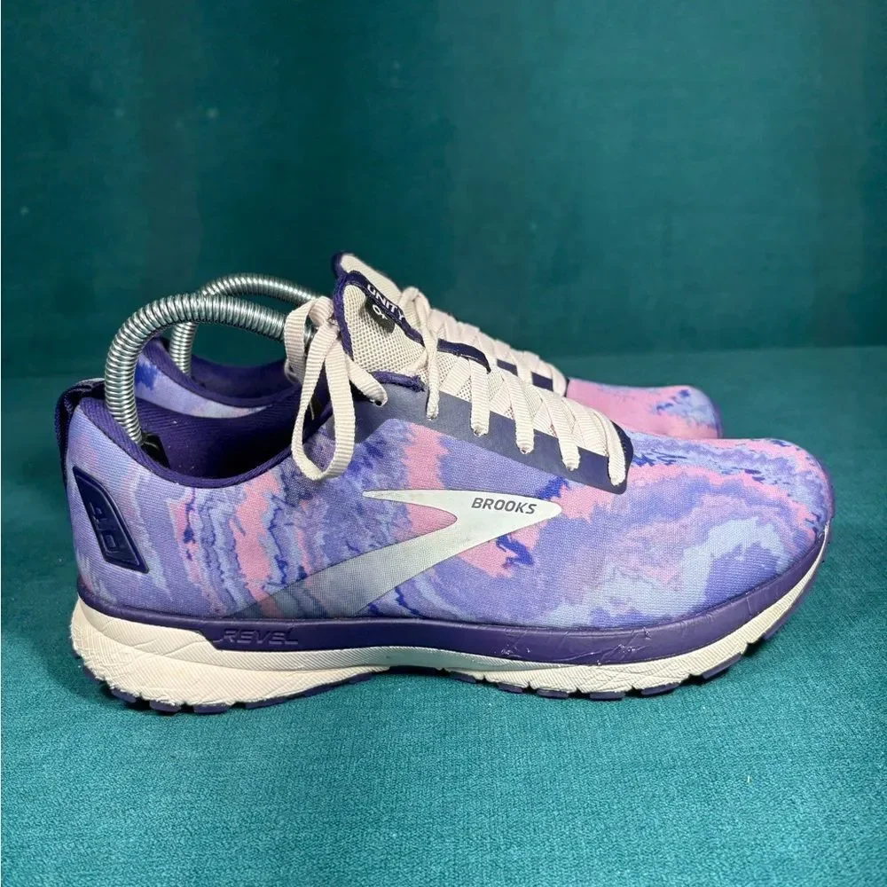 Brooks Women's Revel 4  Lace Up Running Shoes Tie Dye Purple/Pink Size 9